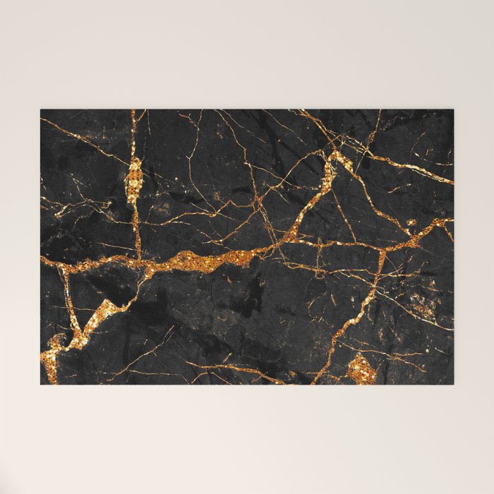 Black Malachite Marble With Gold Veins Welcome Mat Gallery Image 1