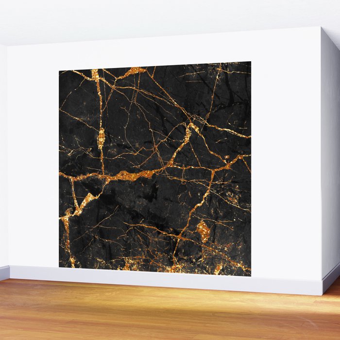 Black Malachite Marble With Gold Veins Wall Mural Gallery Image 2