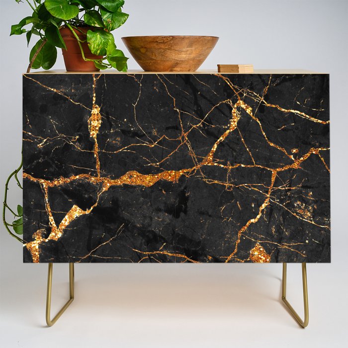 Black Malachite Marble With Gold Veins Credenza Gallery Image 1