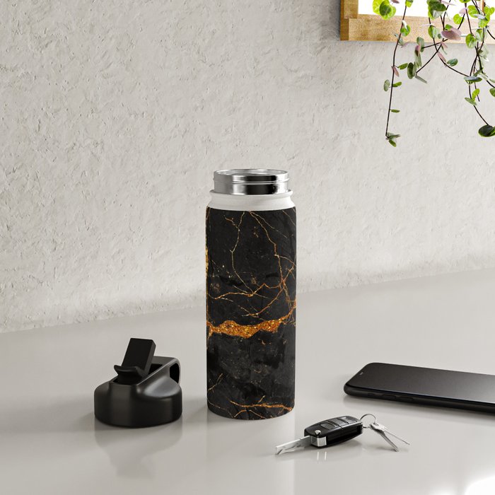 Black Malachite Marble With Gold Veins Water Bottle Gallery Image 4