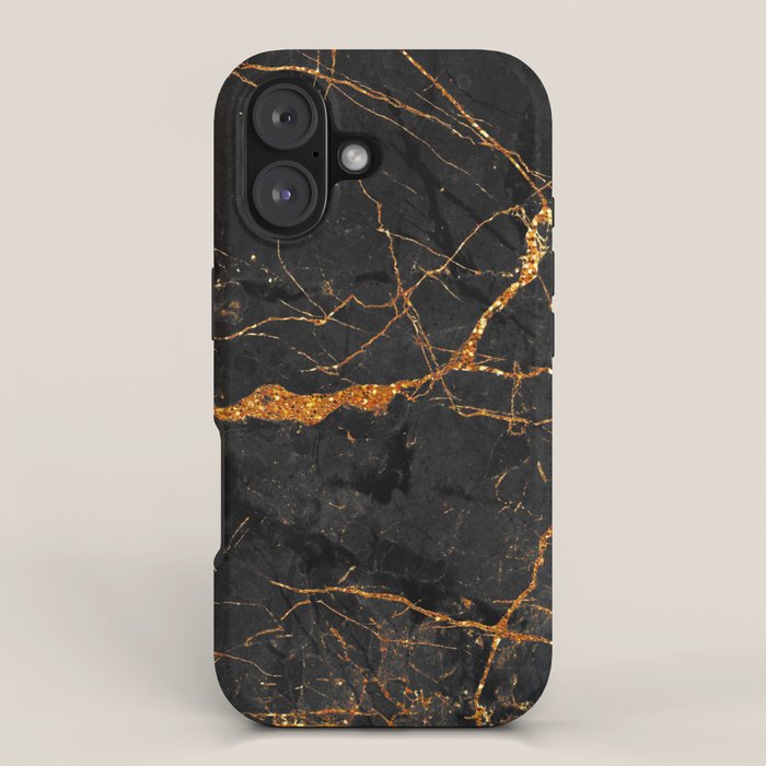 Black Malachite Marble With Gold Veins iPhone Case Gallery Image 1