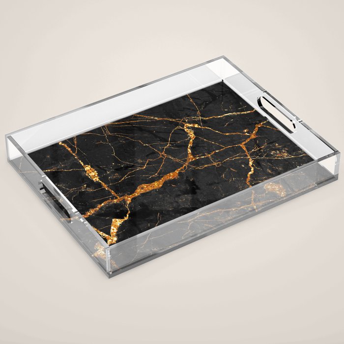 Black Malachite Marble With Gold Veins Acrylic Tray Gallery Image 1