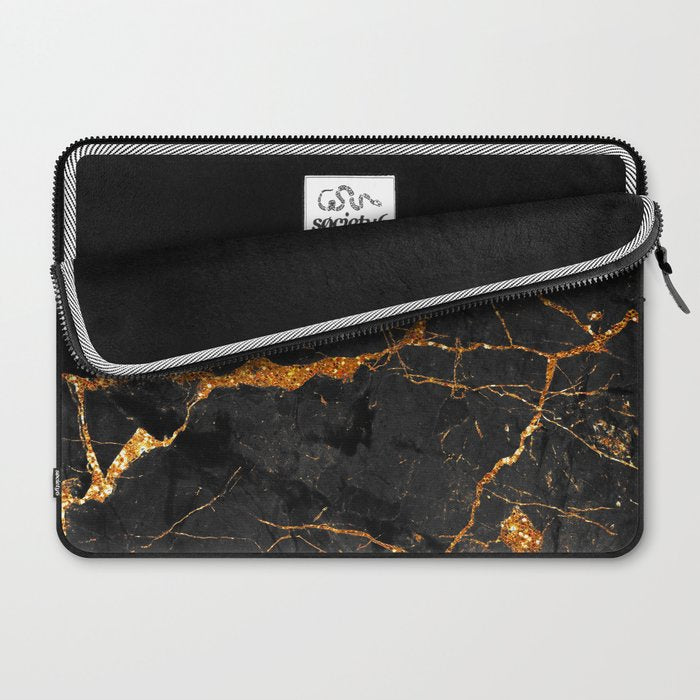 Black Malachite Marble With Gold Veins Laptop Sleeve Gallery Image 2