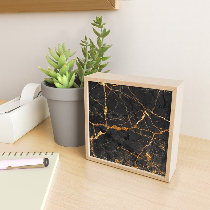 Black Malachite Marble With Gold Veins Mini Art Print Gallery Image 2