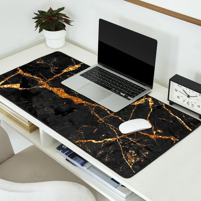 Black Malachite Marble With Gold Veins Desk Mat Gallery Image 2