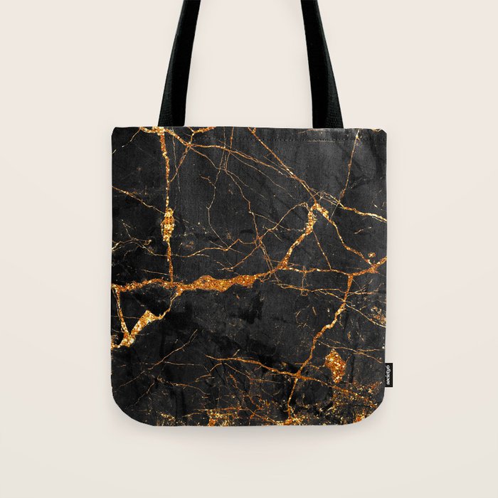 Black Malachite Marble With Gold Veins Tote Bag Gallery Image 1