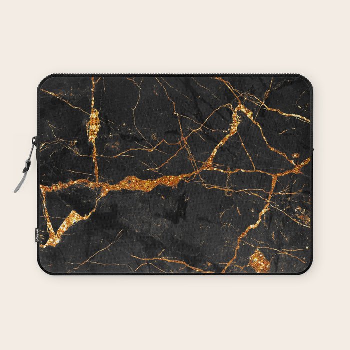 Black Malachite Marble With Gold Veins Laptop Sleeve Gallery Image 1