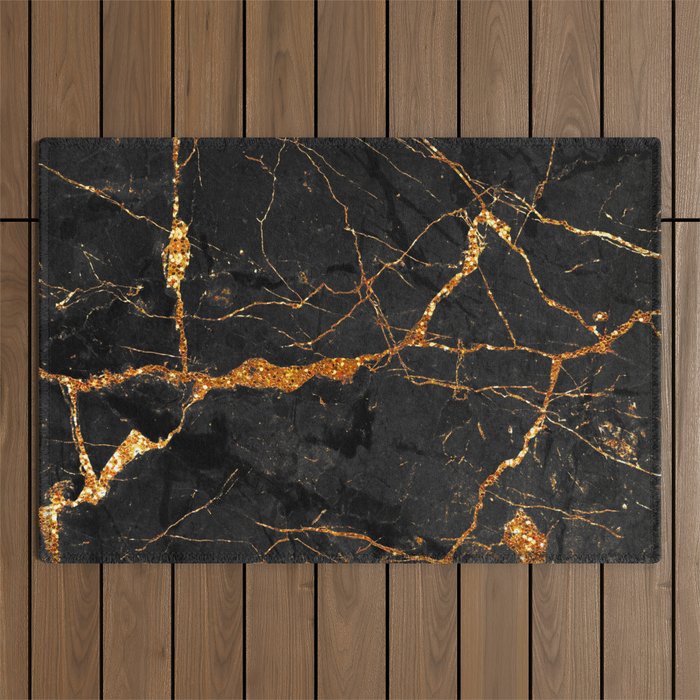 Black Malachite Marble With Gold Veins Outdoor Rug Gallery Image 1
