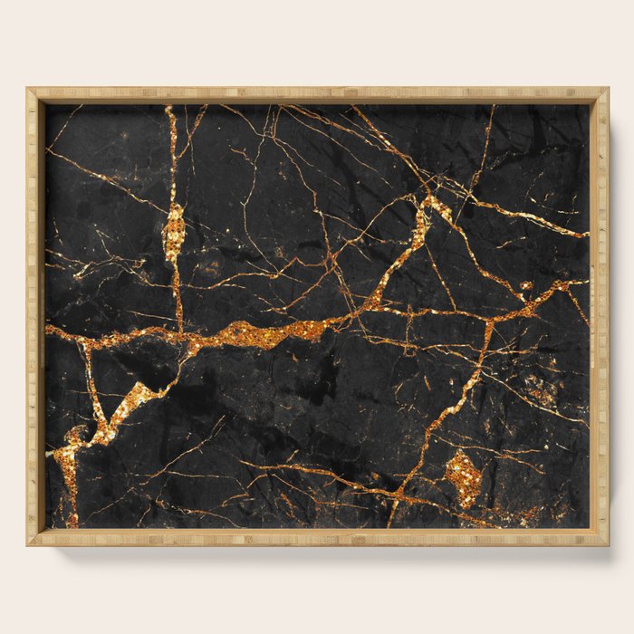 Black Malachite Marble With Gold Veins Serving Tray Gallery Image 1
