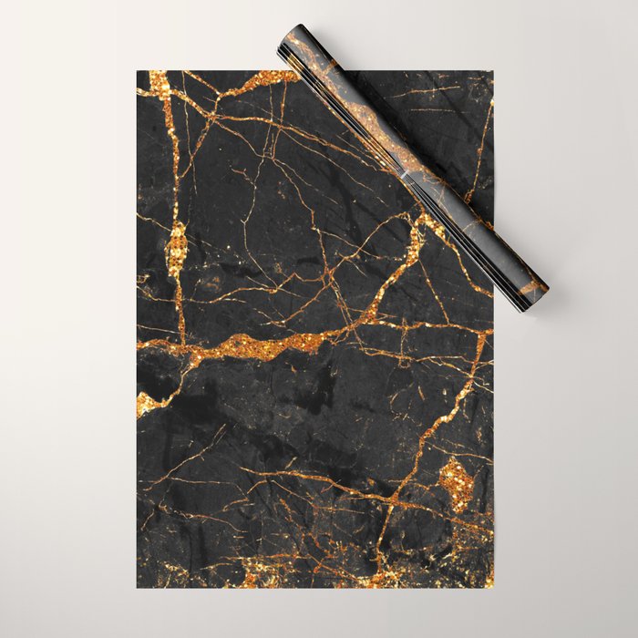Black Malachite Marble With Gold Veins Wrapping Paper Gallery Image 1