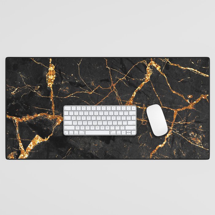 Black Malachite Marble With Gold Veins Desk Mat Gallery Image 1