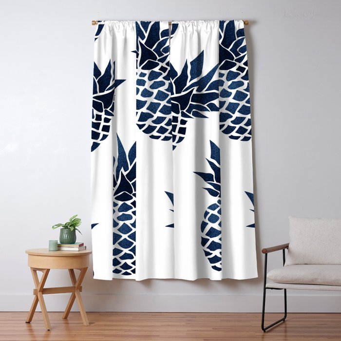 Pineapple Blue Denim Window Curtain Gallery Image 1