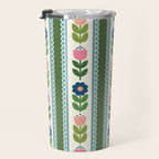Scandi-Floral Stripes Green Pink Blue Travel Mug Gallery Image 3