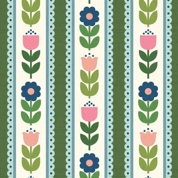 Scandi-Floral Stripes Green Pink Blue Coffee Mug Gallery Image 2
