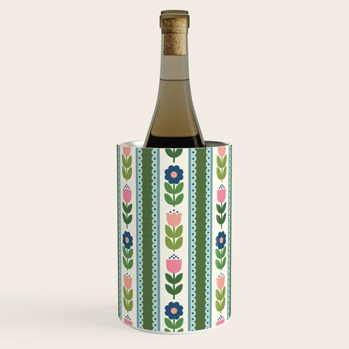 Scandi-Floral Stripes Green Pink Blue Wine Chiller Gallery Image 1
