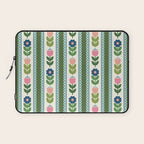 Scandi-Floral Stripes Green Pink Blue Laptop Sleeve Gallery Image 1