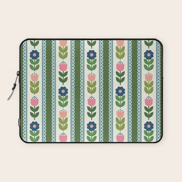 Scandi-Floral Stripes Green Pink Blue Laptop Sleeve Gallery Image 1