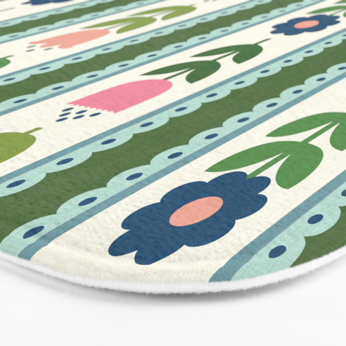 Scandi-Floral Stripes Green Pink Blue Bath Mat Gallery Image 3