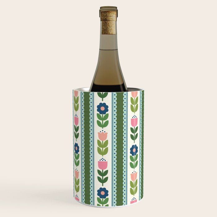 Scandi-Floral Stripes Green Pink Blue Wine Chiller Gallery Image 2