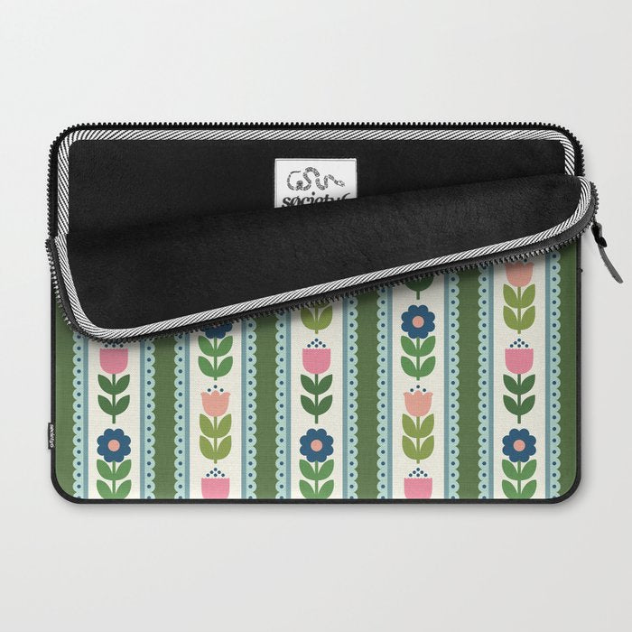Scandi-Floral Stripes Green Pink Blue Laptop Sleeve Gallery Image 2