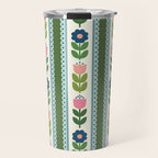 Scandi-Floral Stripes Green Pink Blue Travel Mug Gallery Image 1