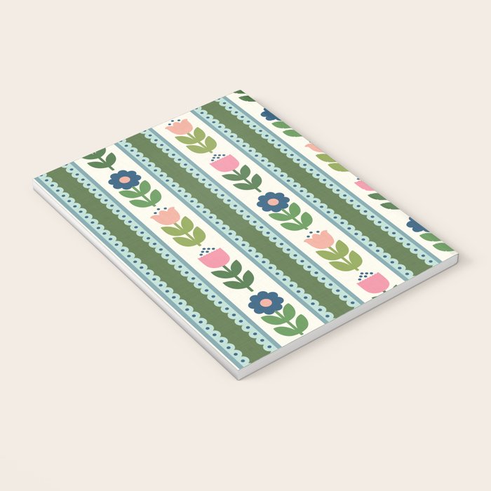 Scandi-Floral Stripes Green Pink Blue Notebook Gallery Image 3