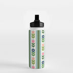 Scandi-Floral Stripes Green Pink Blue Water Bottle Gallery Image 2