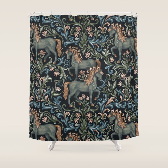 Whimsical Horses Botanicals II Shower Curtain Gallery Image 1