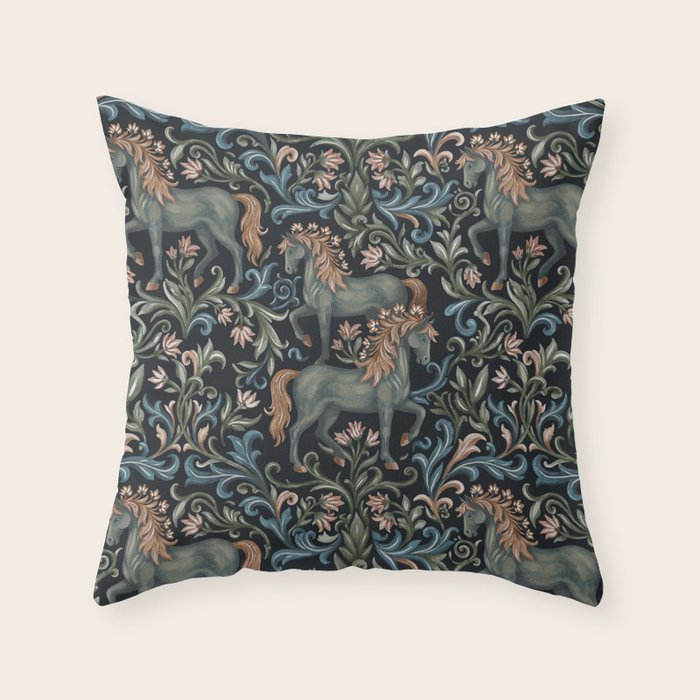 Whimsical Horses Botanicals II Throw Pillow Gallery Image 1