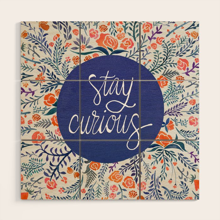 Stay Curious - Navy & Coral Wood Wall Art Gallery Image 1