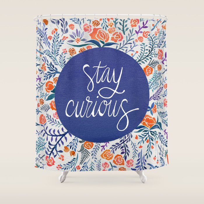 Stay Curious - Navy & Coral Shower Curtain Gallery Image 1