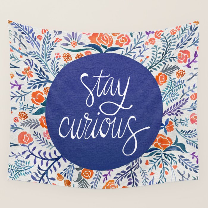 Stay Curious - Navy & Coral Wall Tapestry Gallery Image 4