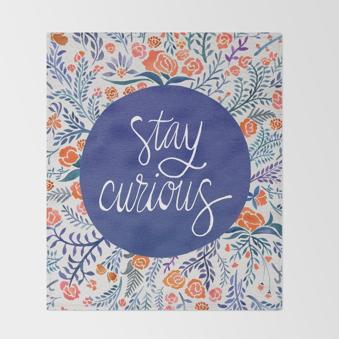 Stay Curious - Navy & Coral Throw Blanket Gallery Image 2