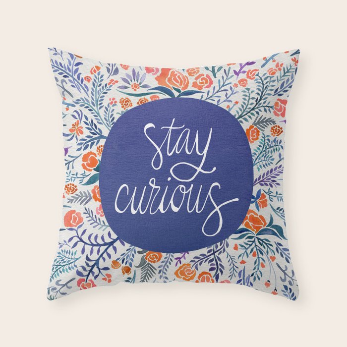 Stay Curious - Navy & Coral Throw Pillow Gallery Image 1