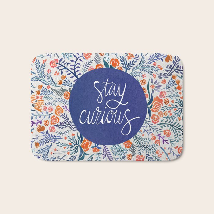 Stay Curious - Navy & Coral Bath Mat Gallery Image 1