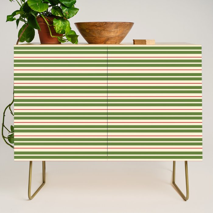 Christmas Stripes Retro Holiday Stripe Pattern in Xmas Green Red Cream  Credenza Gallery Image 1