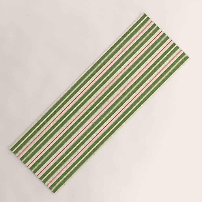 Christmas Stripes Retro Holiday Stripe Pattern in Xmas Green Red Cream  Yoga Mat Gallery Image 1