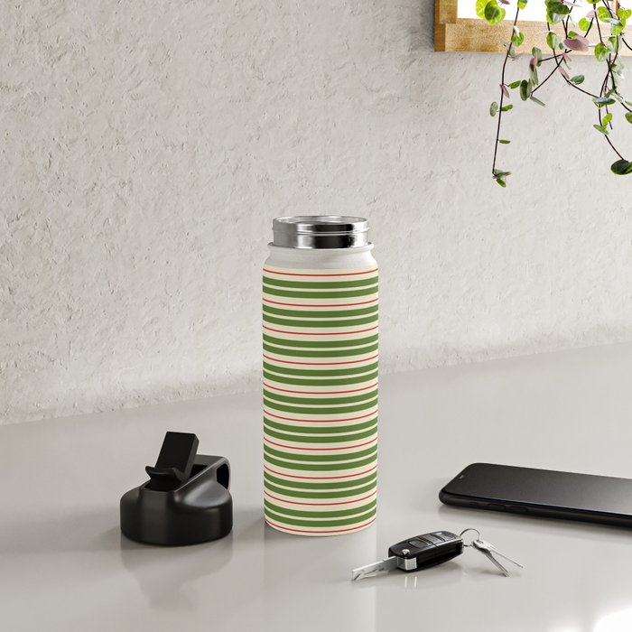 Christmas Stripes Retro Holiday Stripe Pattern in Xmas Green Red Cream  Water Bottle Gallery Image 4
