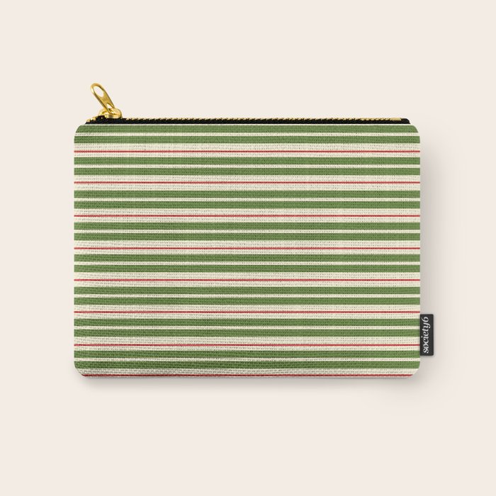 Christmas Stripes Retro Holiday Stripe Pattern in Xmas Green Red Cream  Carry All Pouch Gallery Image 1