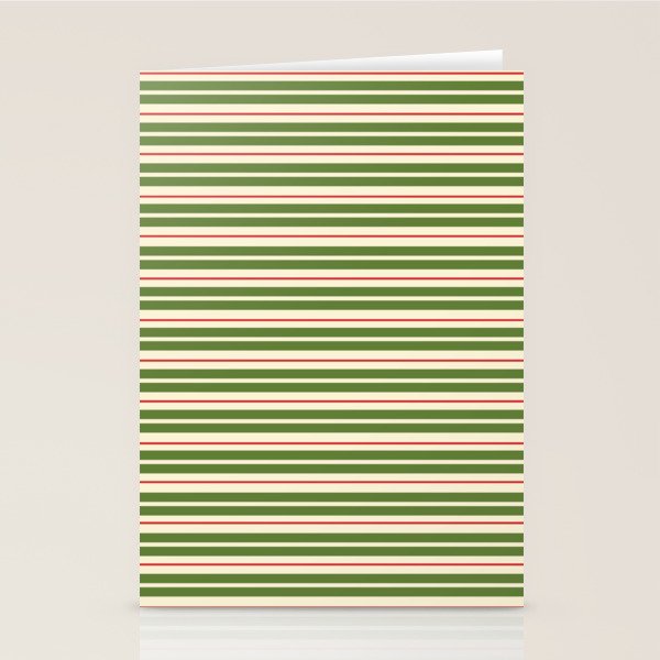 Christmas Stripes Retro Holiday Stripe Pattern in Xmas Green Red Cream  Stationery Card Gallery Image 2