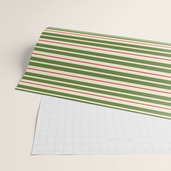 Christmas Stripes Retro Holiday Stripe Pattern in Xmas Green Red Cream  Wrapping Paper Gallery Image 2
