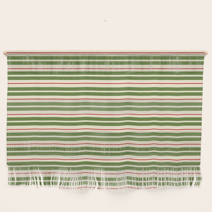 Christmas Stripes Retro Holiday Stripe Pattern in Xmas Green Red Cream  Wall Hanging Gallery Image 1