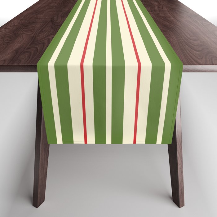 Christmas Stripes Retro Holiday Stripe Pattern in Xmas Green Red Cream  Table Runner Gallery Image 1