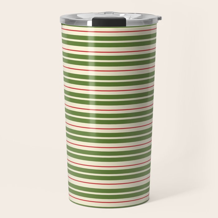 Christmas Stripes Retro Holiday Stripe Pattern in Xmas Green Red Cream  Travel Mug Gallery Image 1