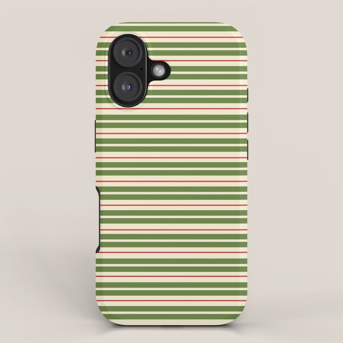 Christmas Stripes Retro Holiday Stripe Pattern in Xmas Green Red Cream  iPhone Case Gallery Image 1