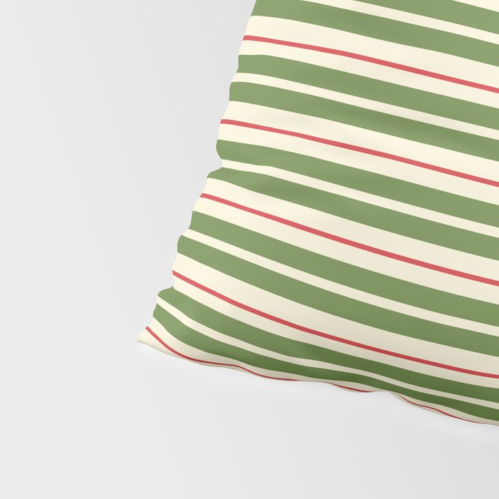 Christmas Stripes Retro Holiday Stripe Pattern in Xmas Green Red Cream  Pillow Sham Gallery Image 4