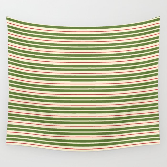 Christmas Stripes Retro Holiday Stripe Pattern in Xmas Green Red Cream  Wall Tapestry Gallery Image 4