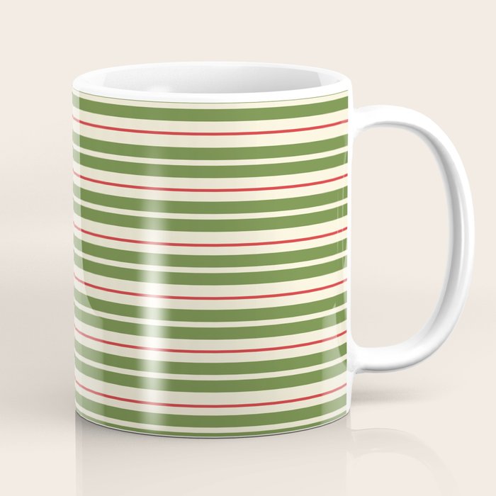 Christmas Stripes Retro Holiday Stripe Pattern in Xmas Green Red Cream  Coffee Mug Gallery Image 1