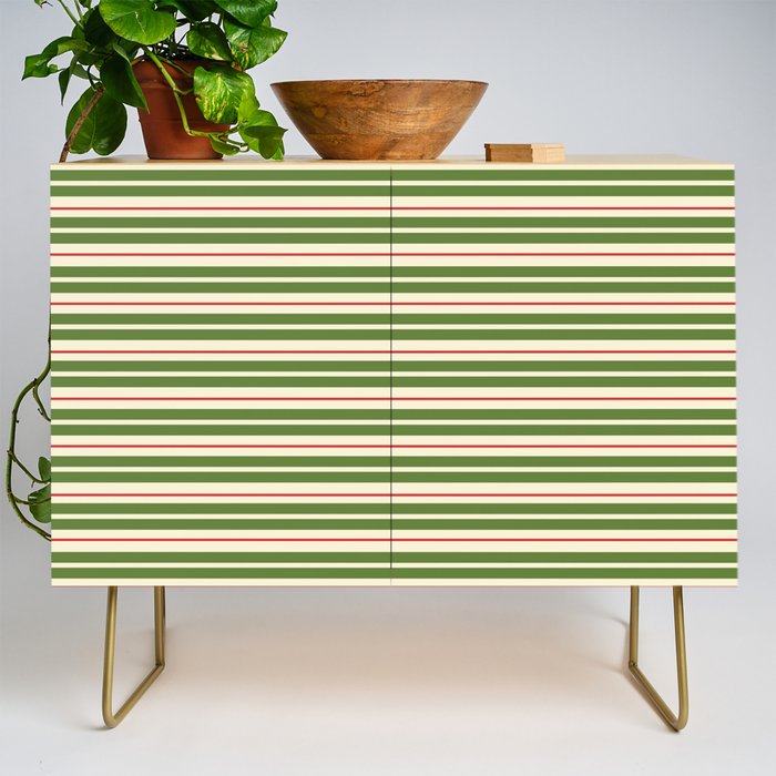 Christmas Stripes Retro Holiday Stripe Pattern in Xmas Green Red Cream  Credenza Gallery Image 1