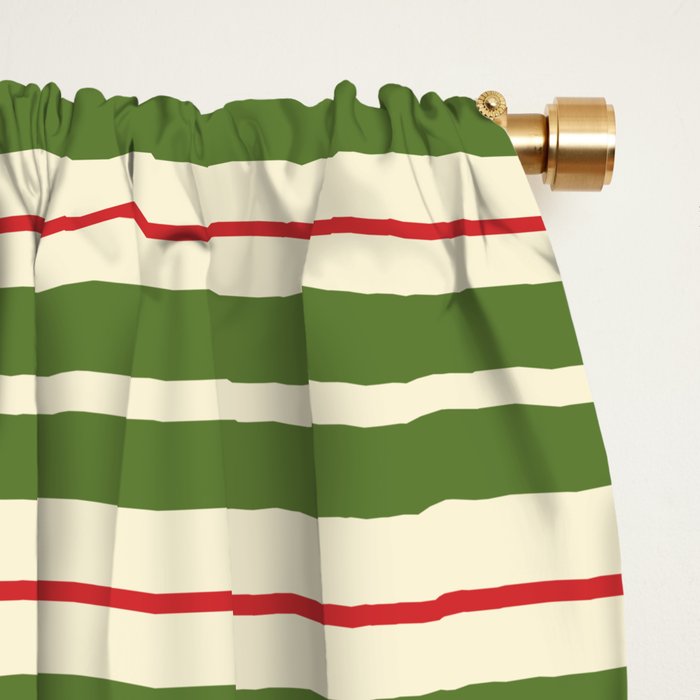 Christmas Stripes Retro Holiday Stripe Pattern in Xmas Green Red Cream  Window Curtain Gallery Image 2